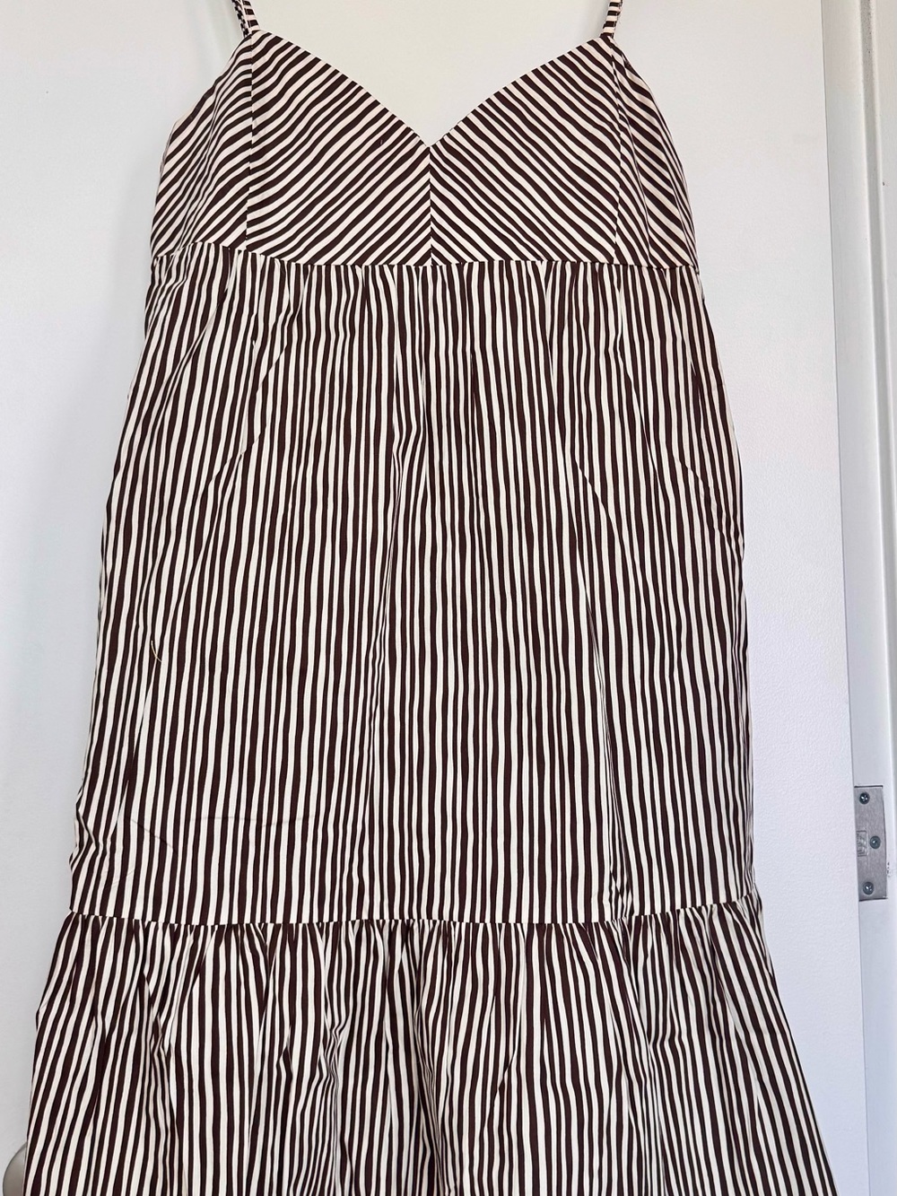 Striped Brown and White Maxi Dress with Spaghetti Straps